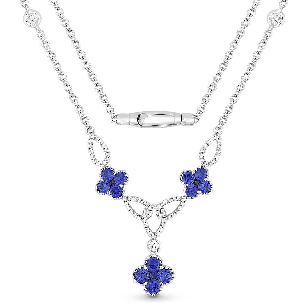 Beautiful Hand Crafted 18K White Gold  Sapphire And Diamond Arianna Collection Necklace