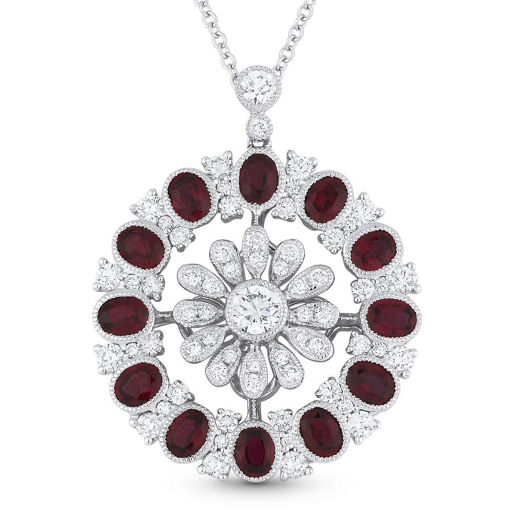 Beautiful Hand Crafted 18K White Gold  Ruby And Diamond Arianna Collection Pendant