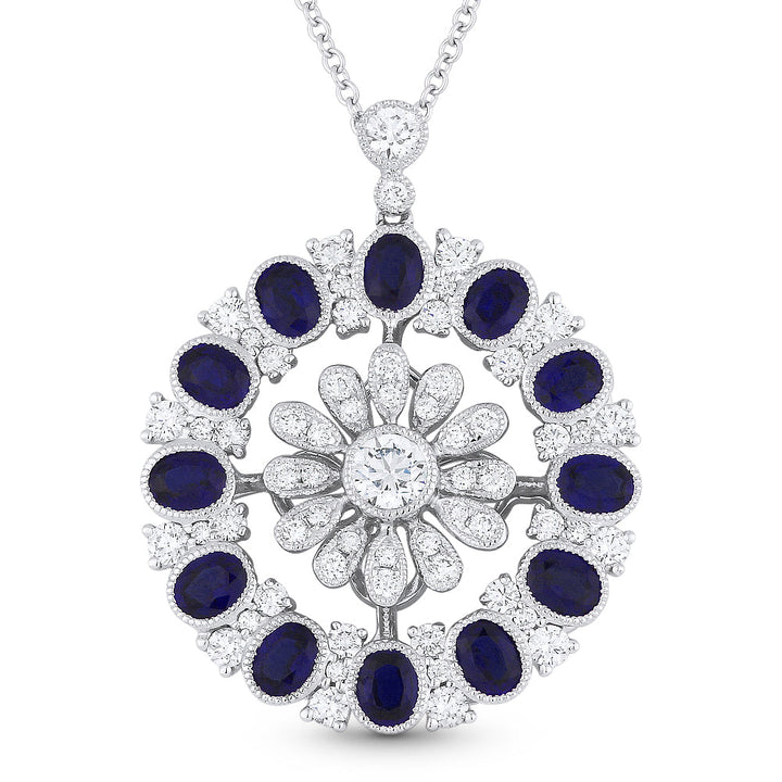 Beautiful Hand Crafted 18K White Gold  Sapphire And Diamond Arianna Collection Pendant