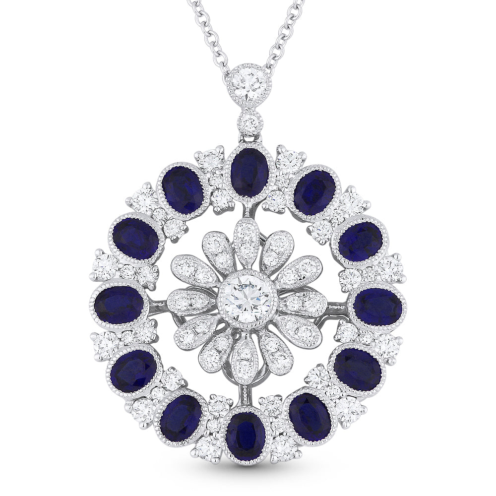 Beautiful Hand Crafted 18K White Gold  Sapphire And Diamond Arianna Collection Pendant