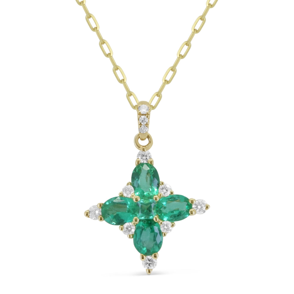 Beautiful Hand Crafted 14K Yellow Gold 4X3MM Emerald And Diamond Arianna Collection Pendant
