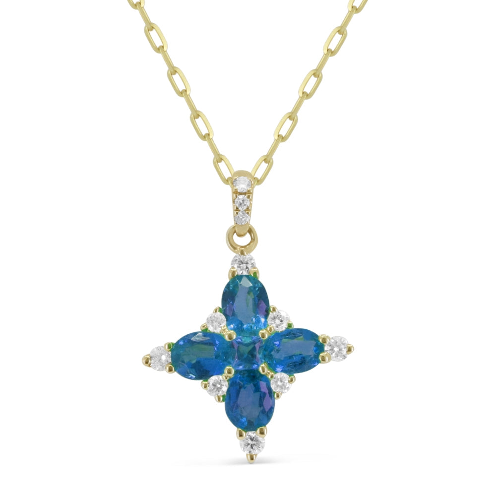 Beautiful Hand Crafted 14K Yellow Gold 4X3MM Sapphire And Diamond Arianna Collection Pendant