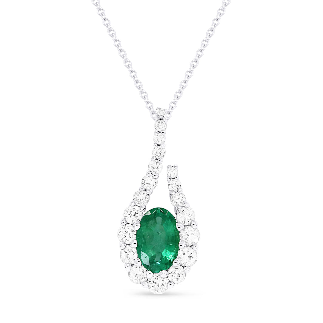 Beautiful Hand Crafted 14K White Gold 4X6MM Emerald And Diamond Arianna Collection Pendant