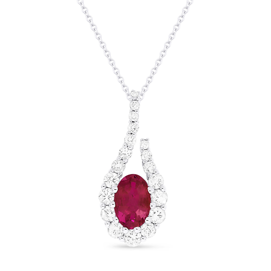 Beautiful Hand Crafted 14K White Gold 4X6MM Ruby And Diamond Arianna Collection Pendant