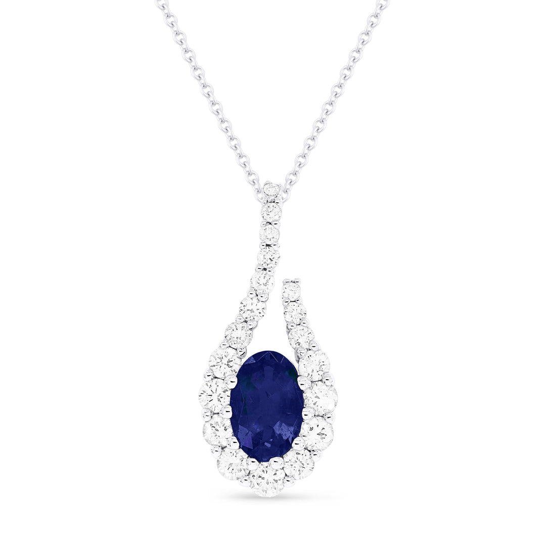 Beautiful Hand Crafted 14K White Gold 4X6MM Sapphire And Diamond Arianna Collection Pendant