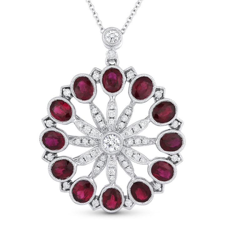 Beautiful Hand Crafted 18K White Gold  Ruby And Diamond Arianna Collection Pendant