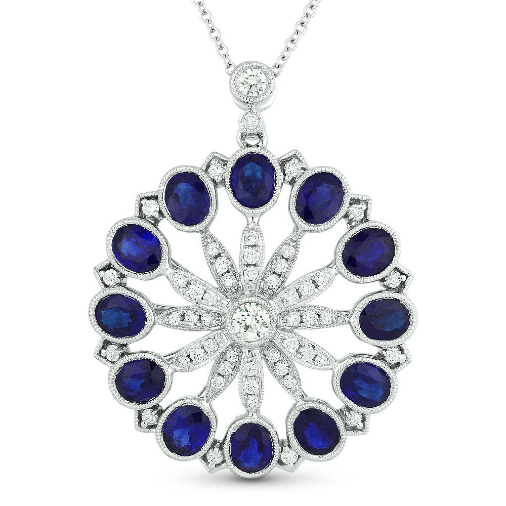 Beautiful Hand Crafted 18K White Gold  Sapphire And Diamond Arianna Collection Pendant