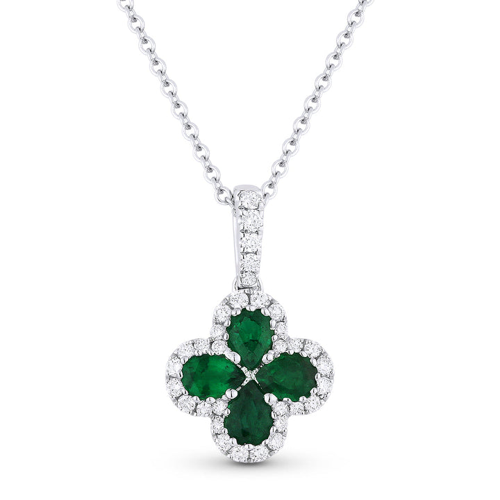 Beautiful Hand Crafted 18K White Gold 3X4MM Emerald And Diamond Arianna Collection Pendant