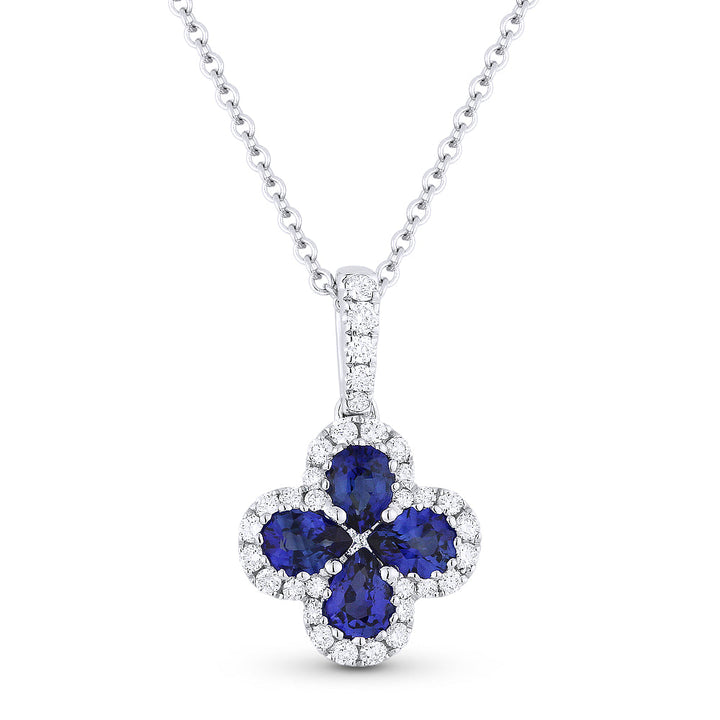 Beautiful Hand Crafted 14K White Gold 3X4MM Sapphire And Diamond Arianna Collection Pendant