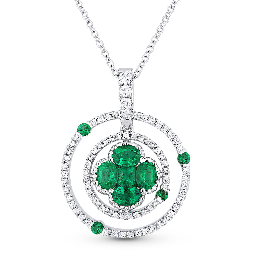 Beautiful Hand Crafted 18K White Gold  Emerald And Diamond Arianna Collection Pendant