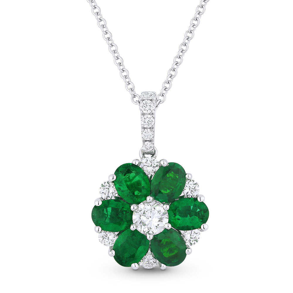 Beautiful Hand Crafted 18K White Gold  Emerald And Diamond Arianna Collection Pendant