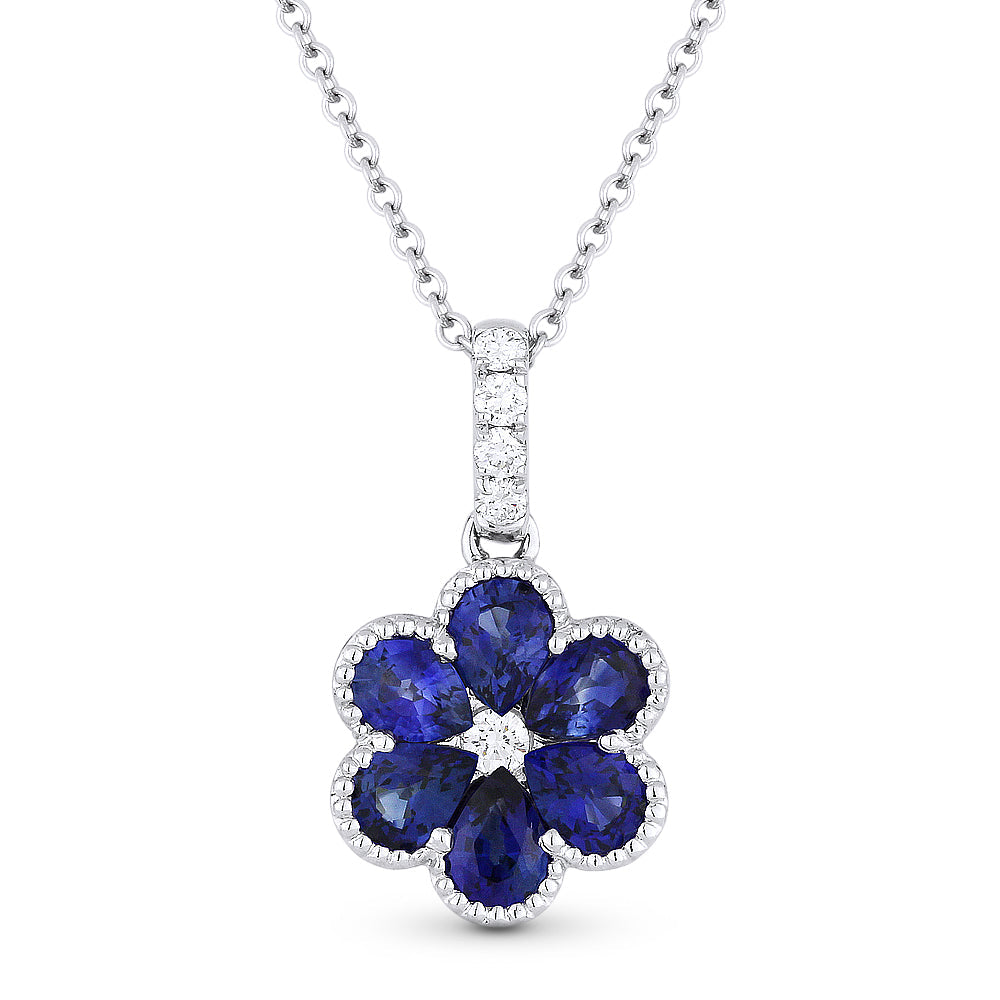 Beautiful Hand Crafted 14K White Gold  Sapphire And Diamond Arianna Collection Pendant