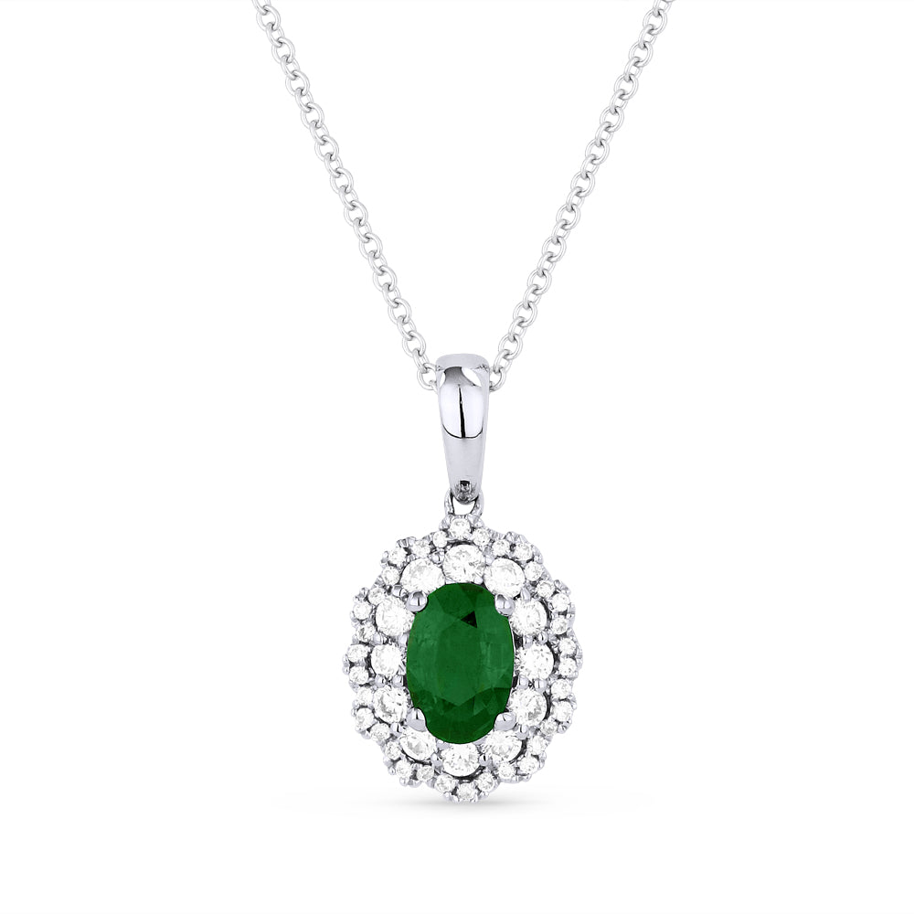 Beautiful Hand Crafted 14K White Gold  Emerald And Diamond Arianna Collection Pendant