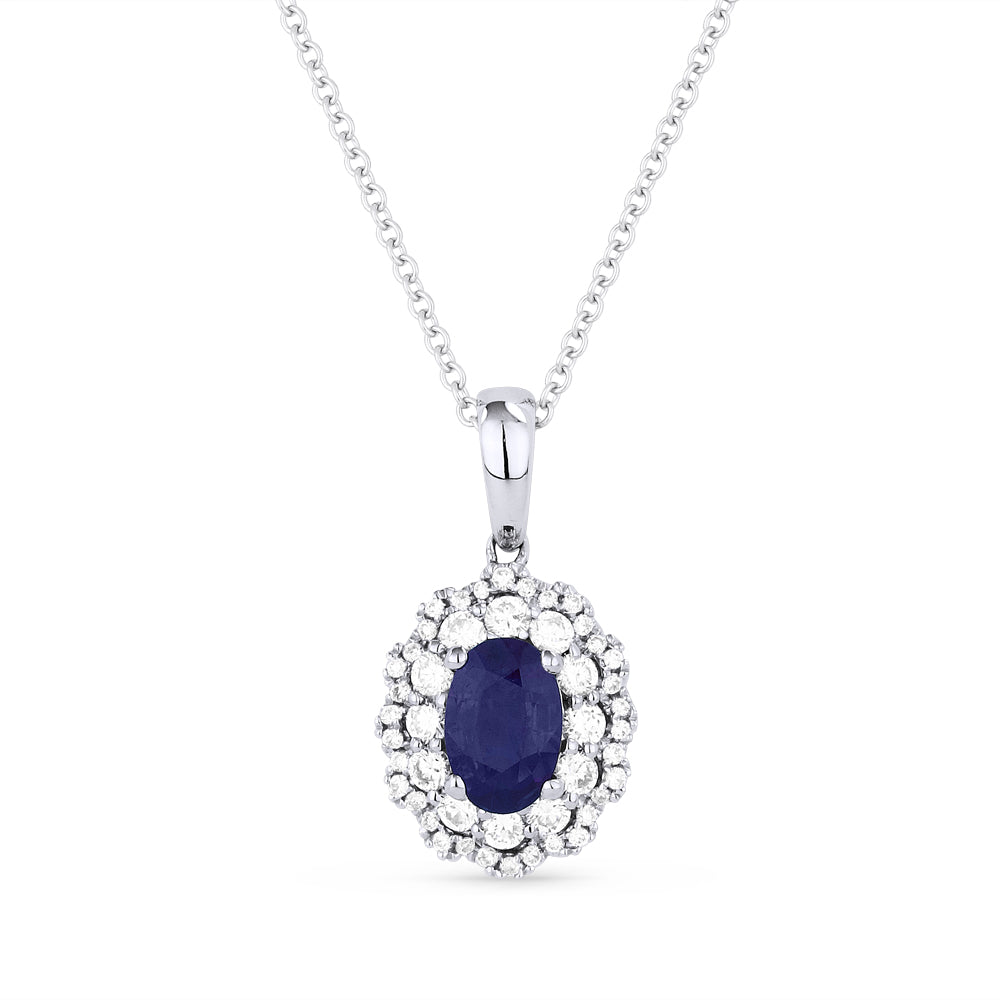 Beautiful Hand Crafted 14K White Gold 4X6MM Sapphire And Diamond Arianna Collection Pendant