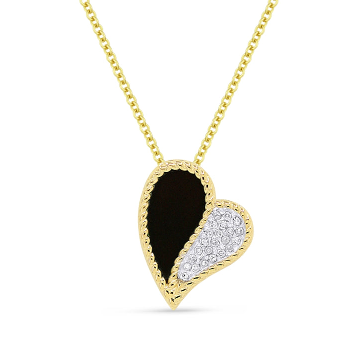 Beautiful Hand Crafted 14K Yellow Gold  Black Onyx And Diamond Milano Collection Pendant