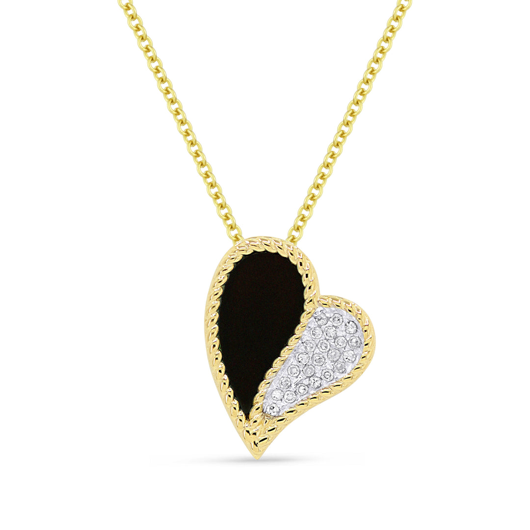 Beautiful Hand Crafted 14K Yellow Gold  Black Onyx And Diamond Milano Collection Pendant