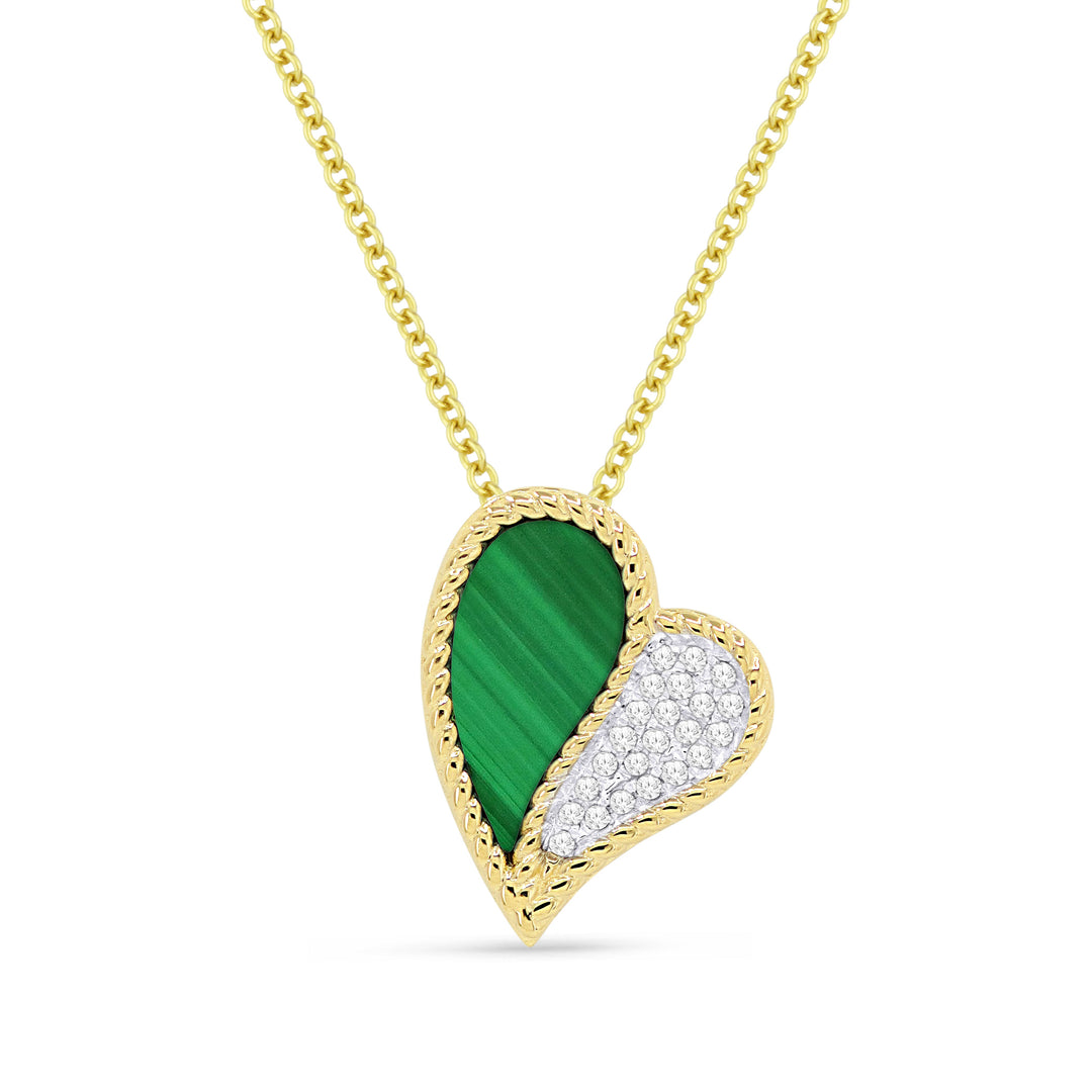 Beautiful Hand Crafted 14K Yellow Gold  Malachite And Diamond Milano Collection Pendant