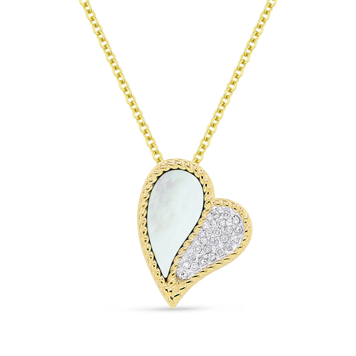 Beautiful Hand Crafted 14K Yellow Gold  Mother Of Pearl And Diamond Milano Collection Pendant