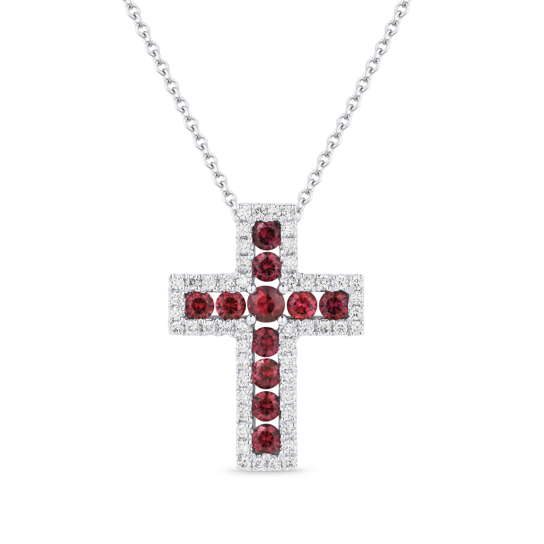 Beautiful Hand Crafted 18K White Gold  Ruby And Diamond Religious Collection Pendant