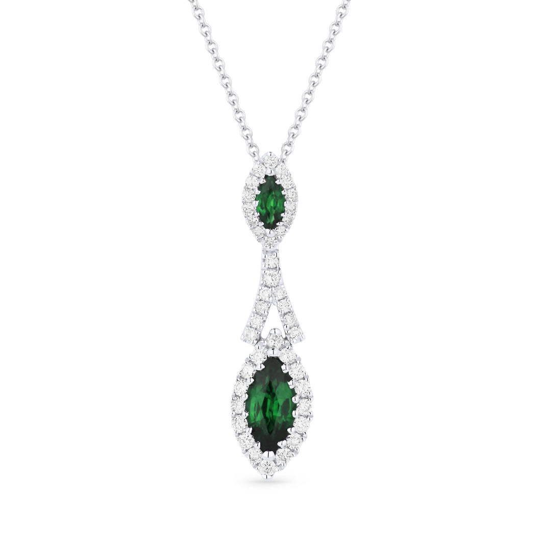 Beautiful Hand Crafted 14K White Gold  Emerald And Diamond Arianna Collection Pendant