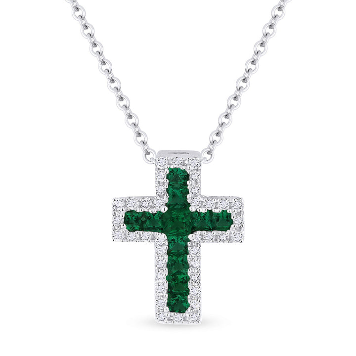 Beautiful Hand Crafted 18K White Gold  Emerald And Diamond Religious Collection Pendant