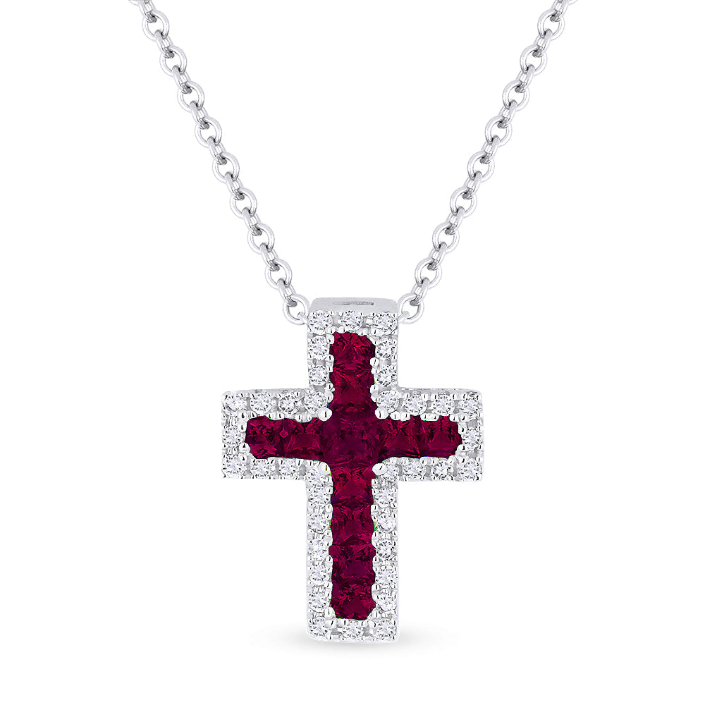 Beautiful Hand Crafted 18K White Gold  Ruby And Diamond Religious Collection Pendant