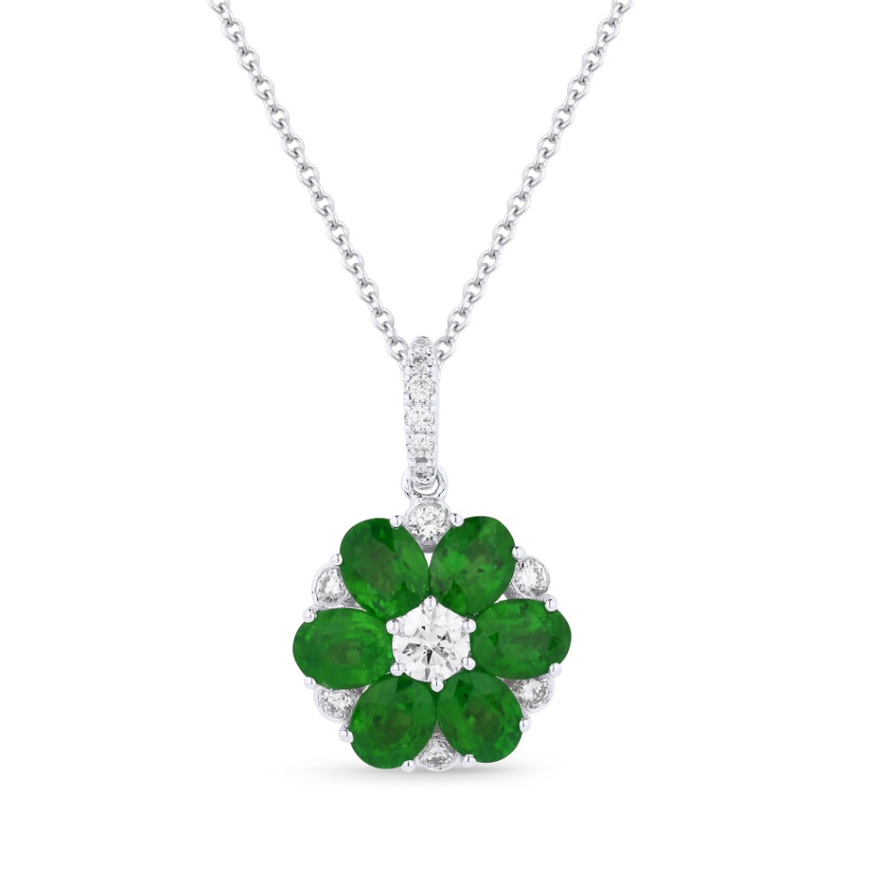 Beautiful Hand Crafted 18K White Gold  Emerald And Diamond Arianna Collection Pendant