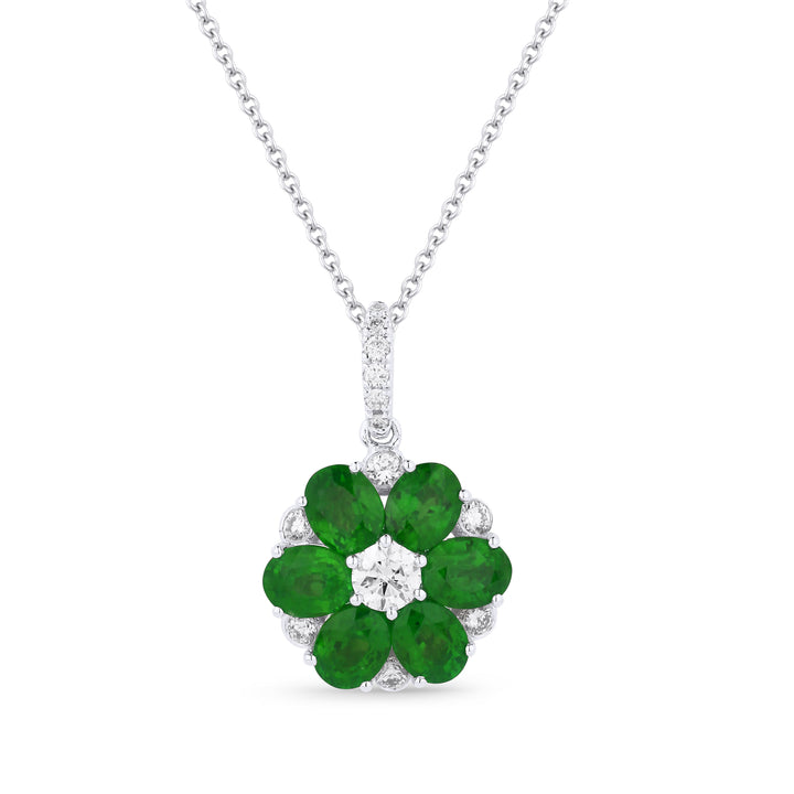 Beautiful Hand Crafted 18K White Gold  Emerald And Diamond Arianna Collection Pendant