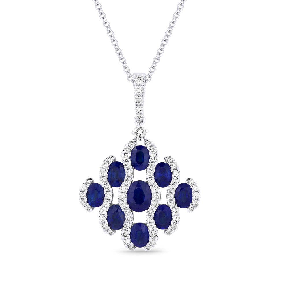 Beautiful Hand Crafted 18K White Gold  Sapphire And Diamond Arianna Collection Pendant