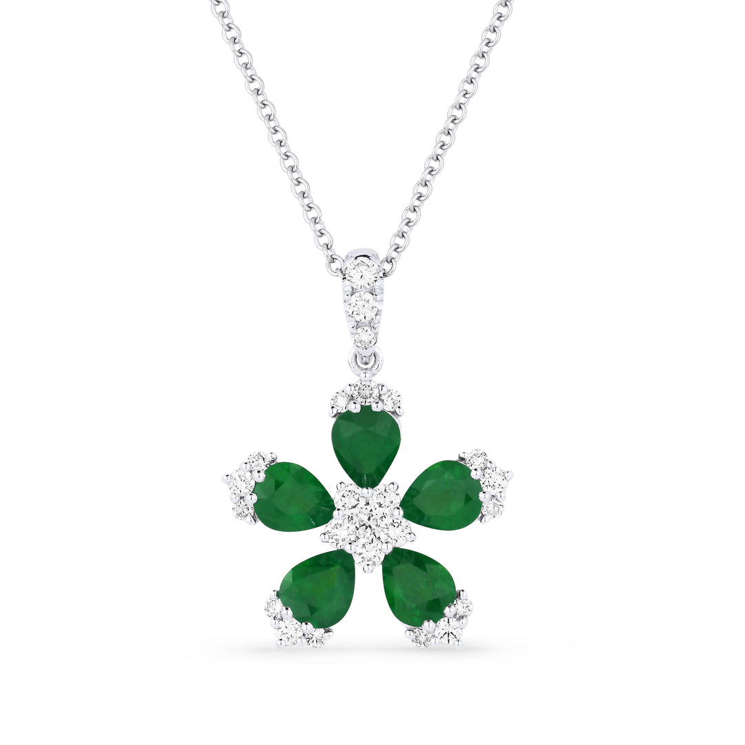 Beautiful Hand Crafted 18K White Gold  Emerald And Diamond Arianna Collection Pendant