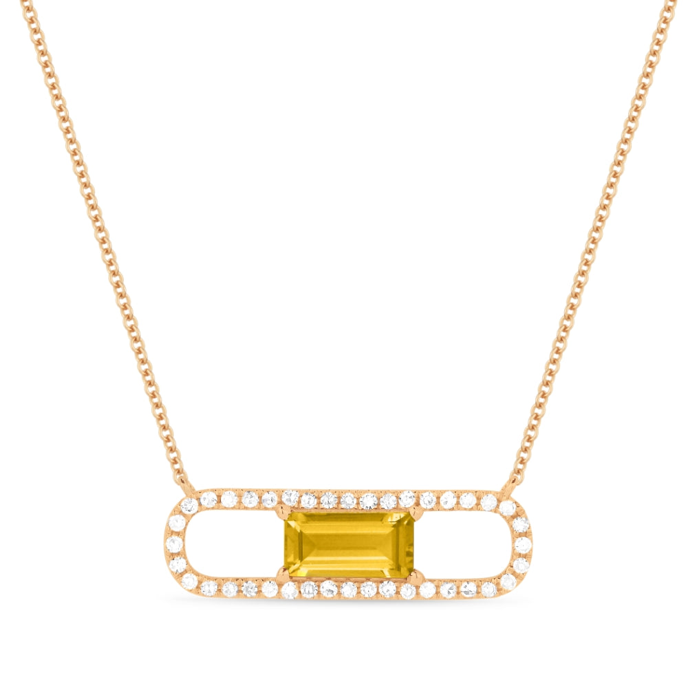 Beautiful Hand Crafted 14K Rose Gold 7X3.5MM Citrine And Diamond Eclectica Collection Necklace