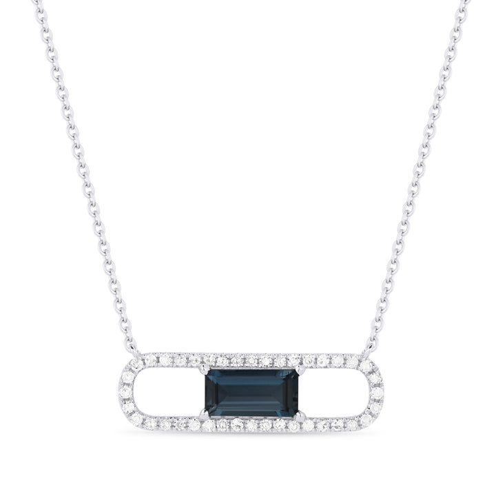 Beautiful Hand Crafted 14K White Gold 7X3.5MM London Blue Topaz And Diamond Eclectica Collection Necklace