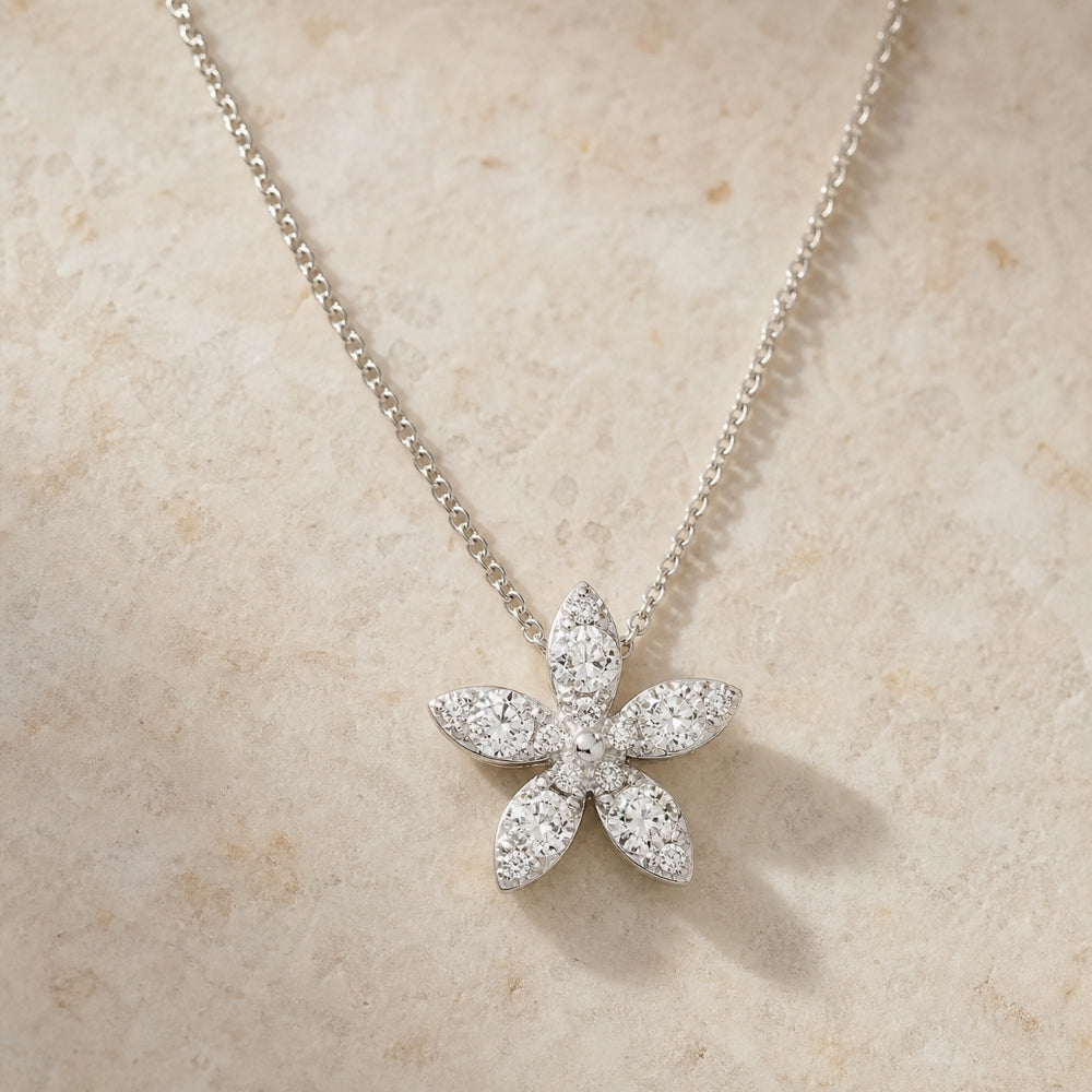 N1359 - 14K White Gold Diamond Flower Pendant