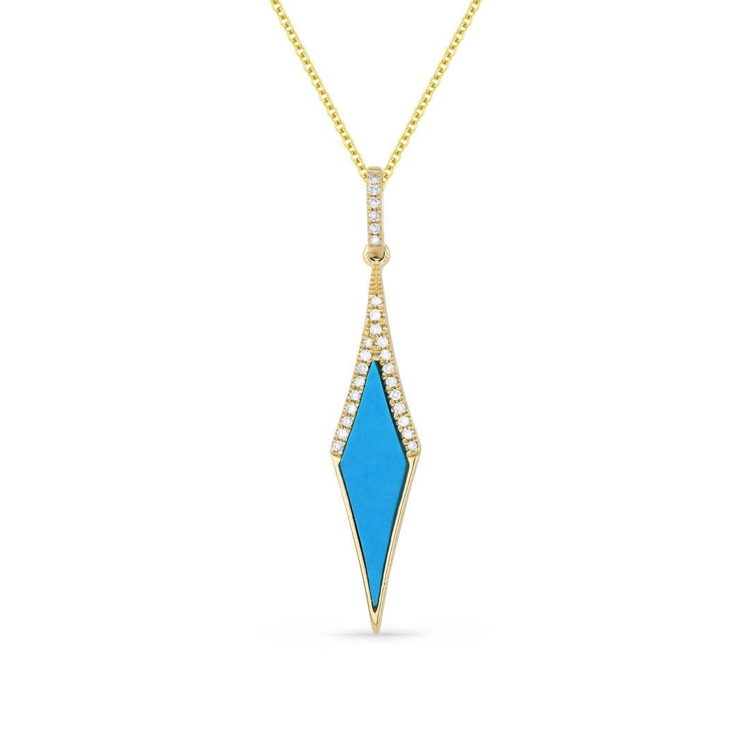 Beautiful Hand Crafted 14K Yellow Gold  Turquoise And Diamond Stiletto Collection Pendant