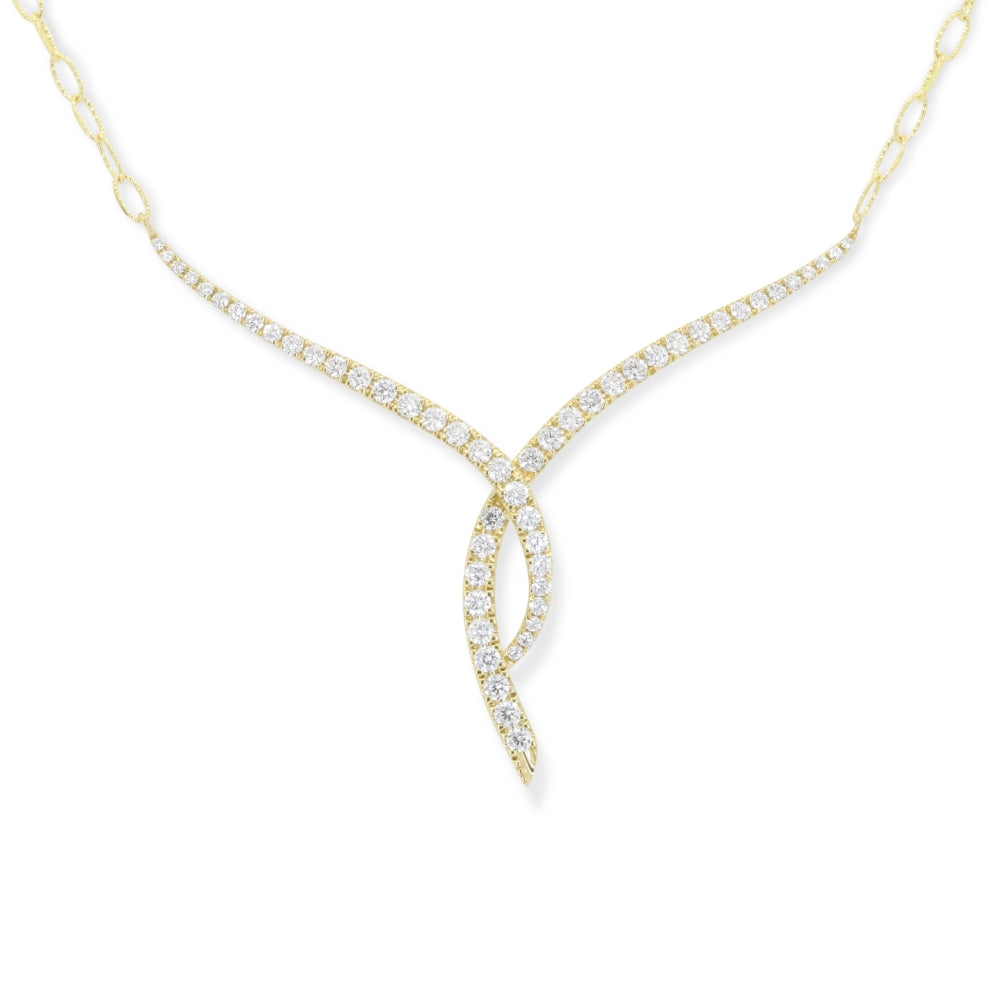 Beautiful Hand Crafted 14K Yellow Gold White Diamond Milano Collection Necklace