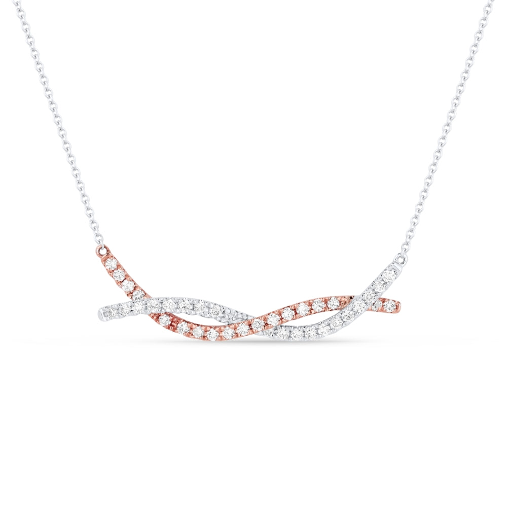 Beautiful Hand Crafted 14K Two Tone Gold White Diamond Milano Collection Necklace