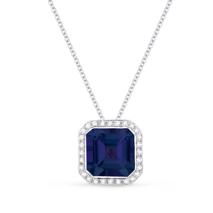 Beautiful Hand Crafted 14K White Gold 7MM Created Sapphire And Diamond Eclectica Collection Pendant