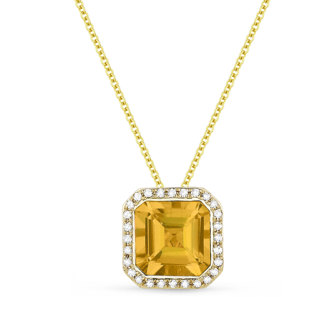Beautiful Hand Crafted 14K Yellow Gold 7MM Citrine And Diamond Essentials Collection Pendant