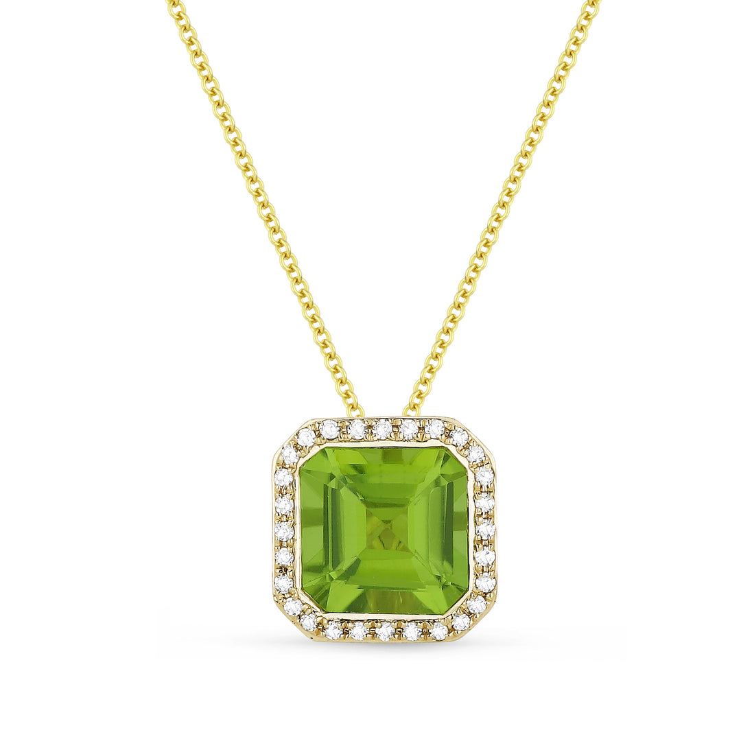 Beautiful Hand Crafted 14K Yellow Gold 7MM Peridot And Diamond Eclectica Collection Pendant