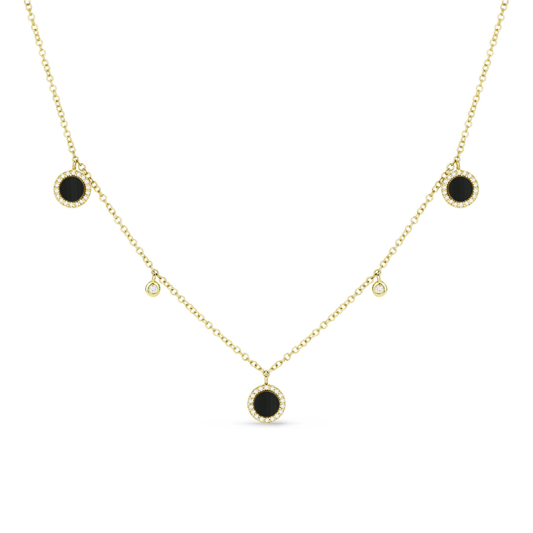 Beautiful Hand Crafted 14K Yellow Gold 3MM Black Onyx And Diamond Milano Collection Necklace