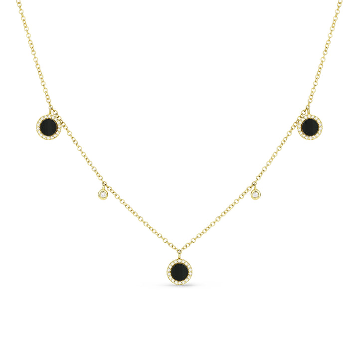 Beautiful Hand Crafted 14K Yellow Gold 3MM Black Onyx And Diamond Milano Collection Necklace