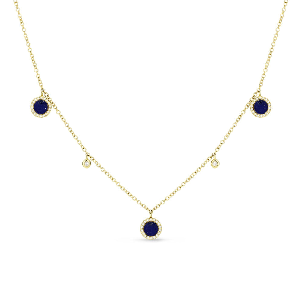 Beautiful Hand Crafted 14K Yellow Gold 3MM Lapis Lazuli And Diamond Milano Collection Necklace