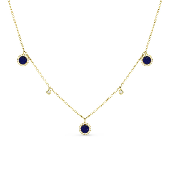 Beautiful Hand Crafted 14K Yellow Gold 3MM Lapis Lazuli And Diamond Milano Collection Necklace