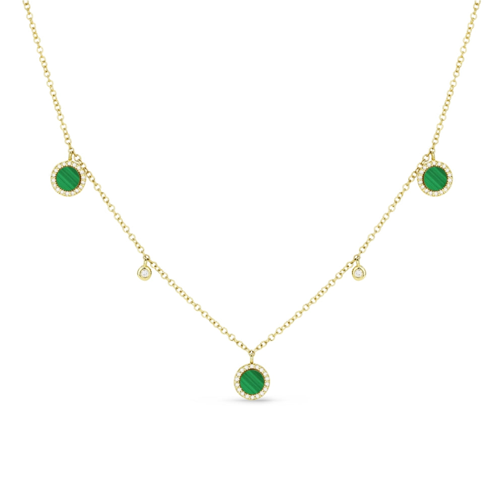 Beautiful Hand Crafted 14K Yellow Gold 3MM Malachite And Diamond Milano Collection Necklace