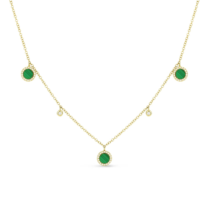 Beautiful Hand Crafted 14K Yellow Gold 3MM Malachite And Diamond Milano Collection Necklace