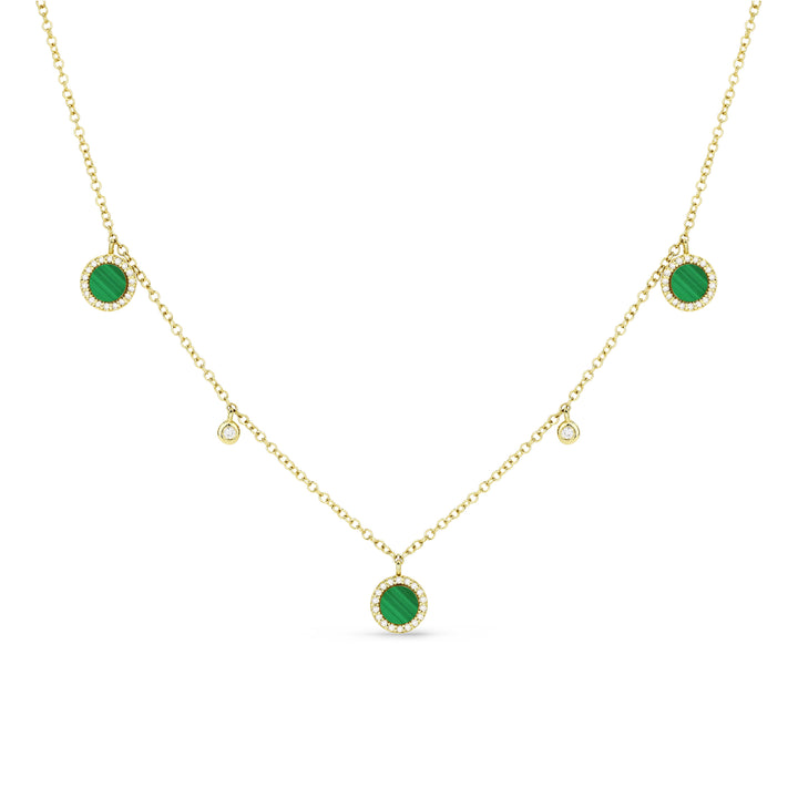 Beautiful Hand Crafted 14K Yellow Gold 3MM Malachite And Diamond Milano Collection Necklace
