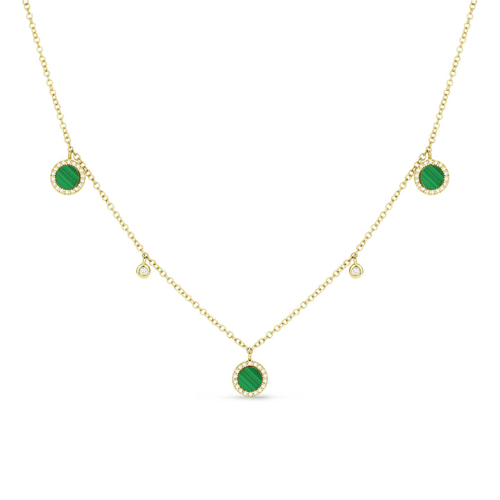 Beautiful Hand Crafted 14K Yellow Gold 3MM Malachite And Diamond Milano Collection Necklace