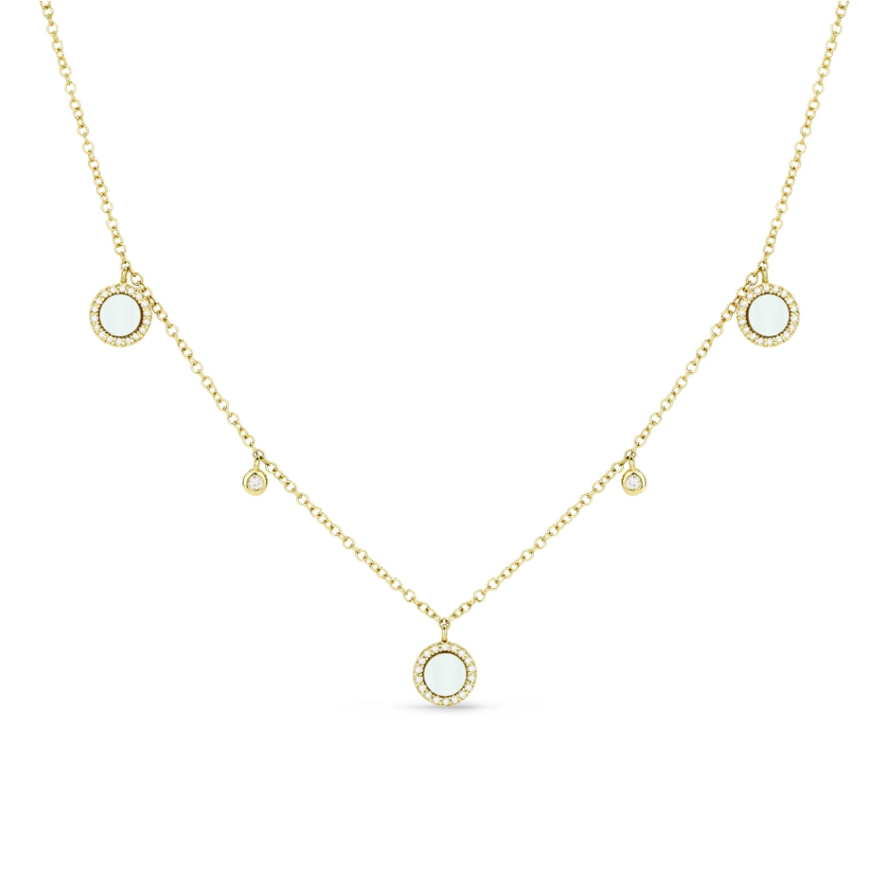 Beautiful Hand Crafted 14K Yellow Gold 3MM Mother Of Pearl And Diamond Milano Collection Necklace