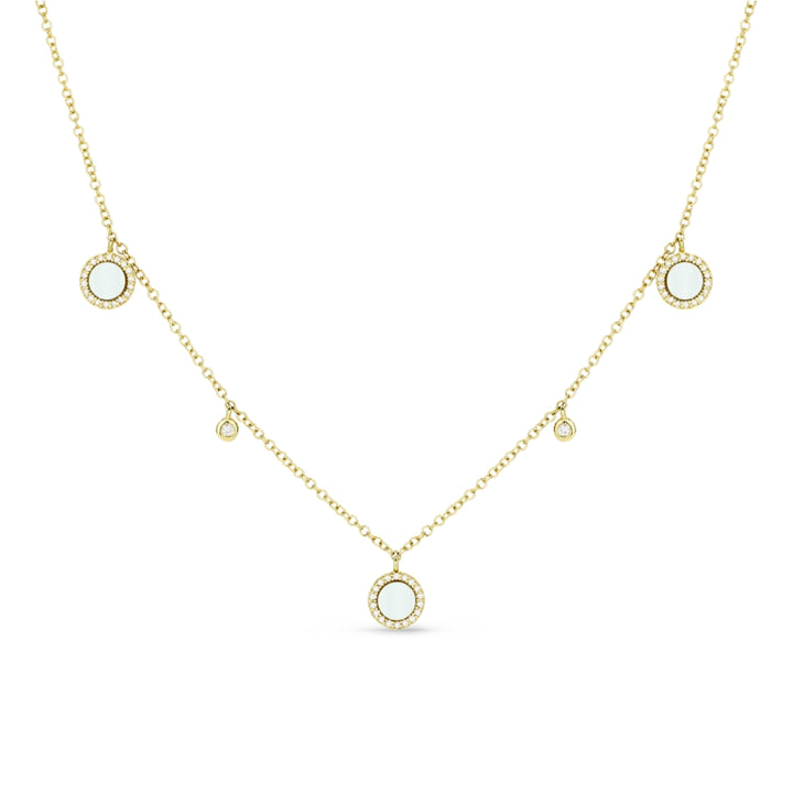 Beautiful Hand Crafted 14K Yellow Gold 3MM Mother Of Pearl And Diamond Milano Collection Necklace