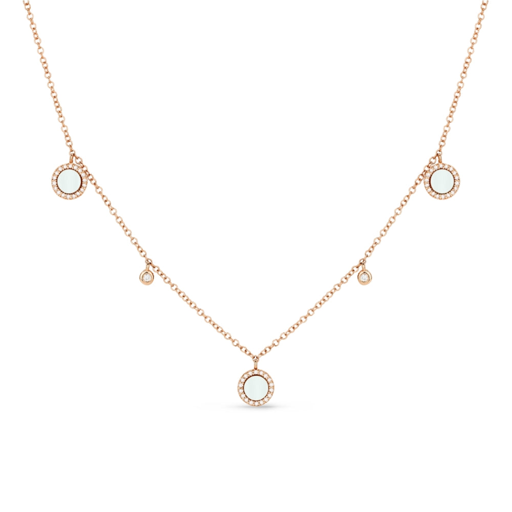 Beautiful Hand Crafted 14K Rose Gold 3MM Pink Mother Of Pearl And Diamond Milano Collection Necklace